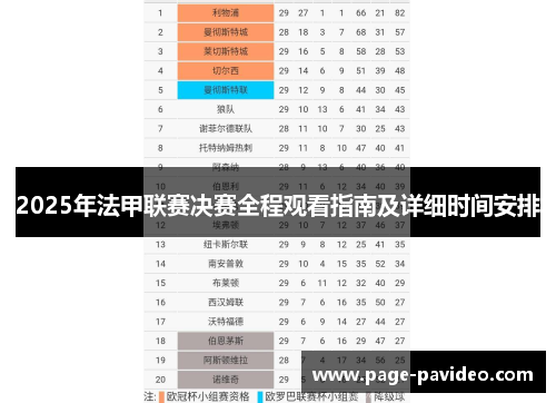 2025年法甲联赛决赛全程观看指南及详细时间安排
